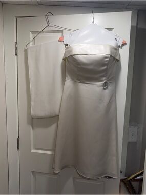 Strapless Cream A-Line Dress with chiffon belt